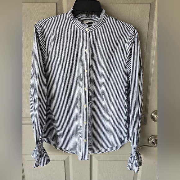 Gap Shirt Women Sz M Striped Ruffle Collar Flare Long Sleeve  Cotton Button Up - Picture 7 of 12